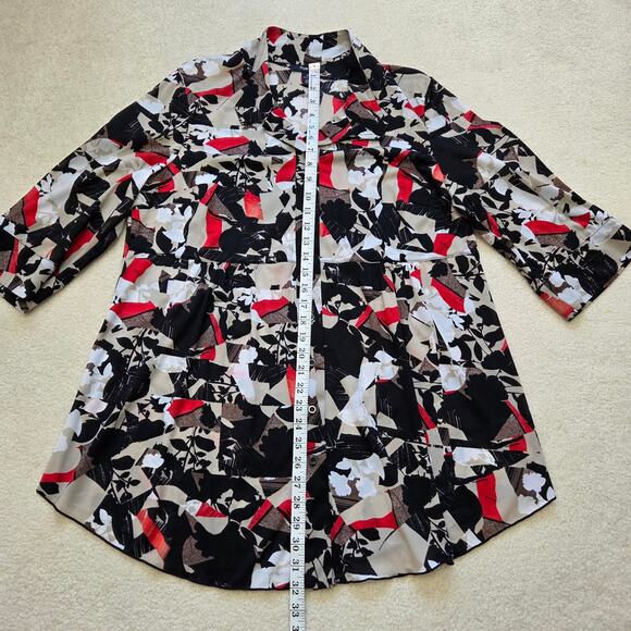 Style & Co 2X Chiffon Tunic Blouse/Dress 3/4 Roll Tab Sleeve Button Front Flowy - Picture 14 of 16